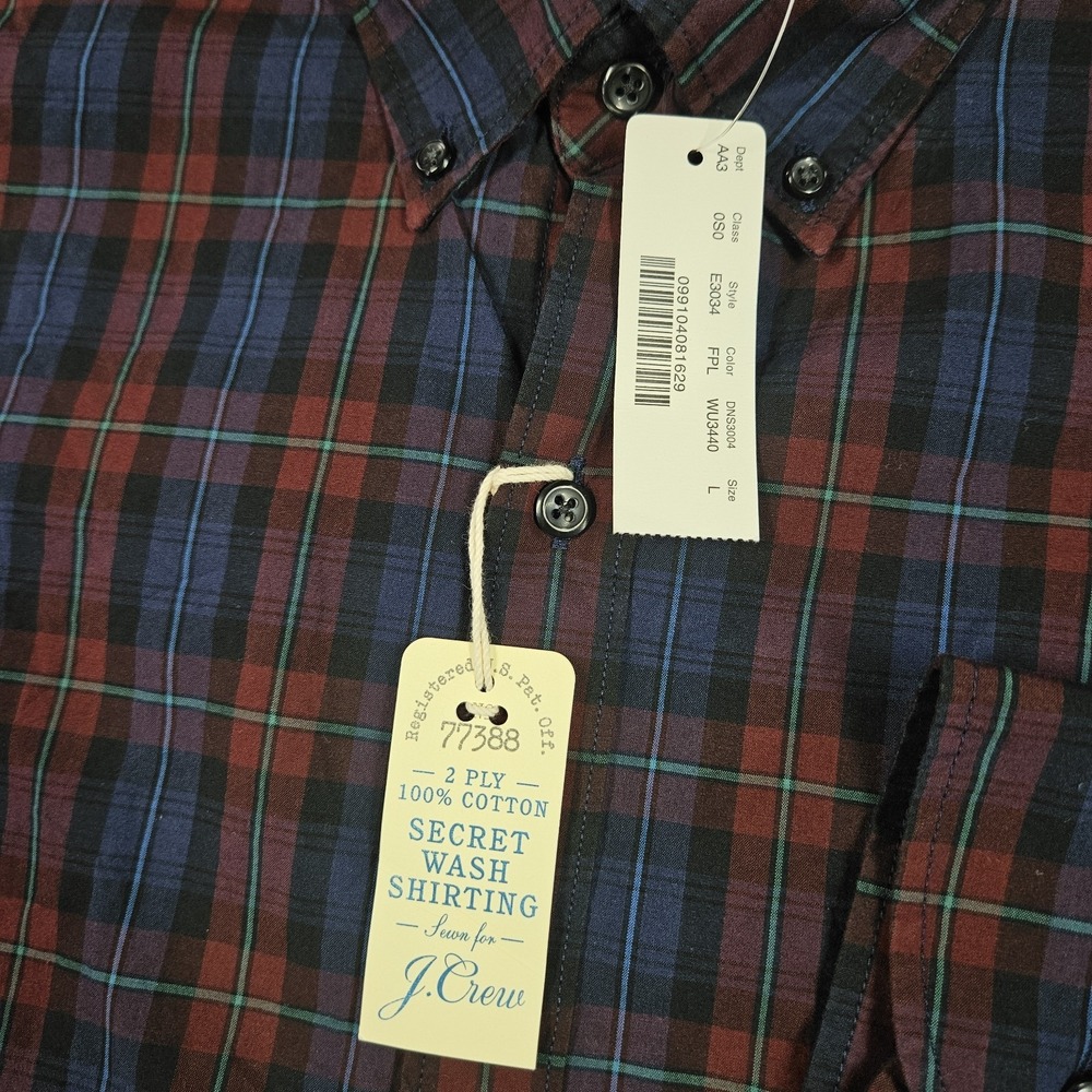 J. Crew Shirt Men Large Button Down Plaid Red Blue Slim 2 Ply Cotton Secret Wash - Picture 4 of 10